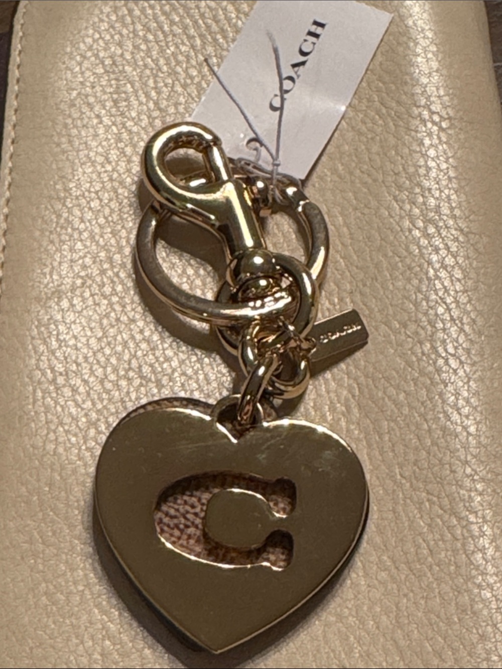 Coach Gold Heart Key Charm with Signature Cutout & Kissing C Heart